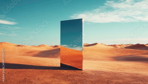 Fototapeta Naklejka Na Ścianę i Meble -  Reflective monolith in desert landscape