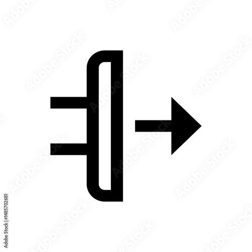 Black exit icon featuring an arrow pointing right next to a stylized doorway symbol in a simple design