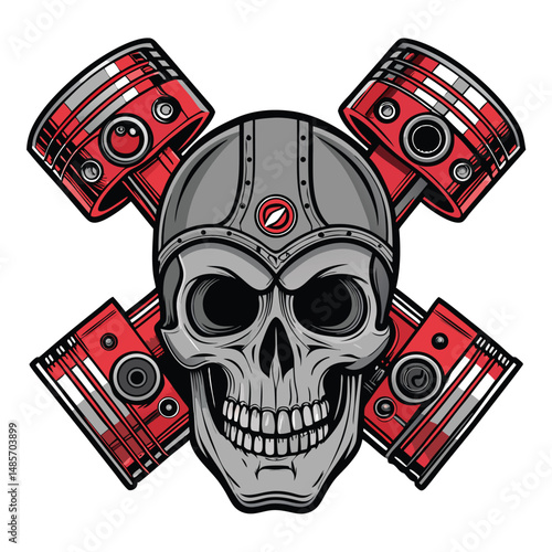A detailed rendering of a skull meticulously crafted from intricate clockwork gears, pistons, and metallic components; cyberpunk aesthetic.