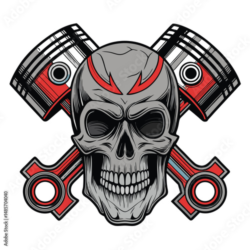 A detailed rendering of a cybernetic skull constructed from intricate clockwork, pistons, and metallic gears; a biomechanical fusion of bone and technology.