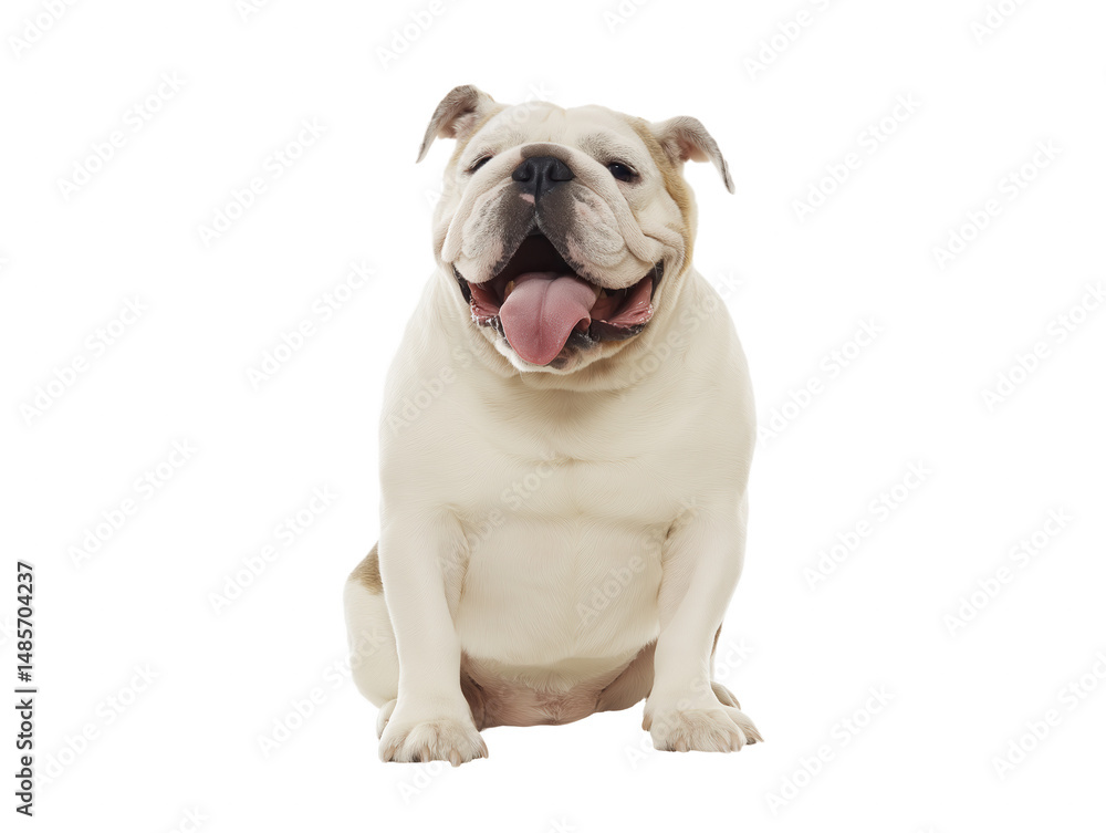 Obraz premium Light-colored bulldog with tongue out, isolated on transparent background