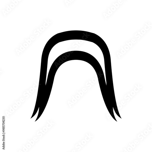Illustration of two curved black lines mirroring each other with pointed ends on a white background