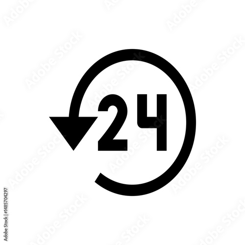 Illustration of a twenty four hour service symbol with an arrow rotating in a circular fashion design element
