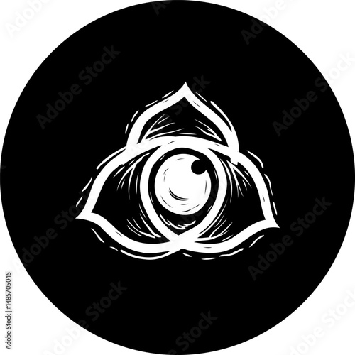Esoteric Symbolism: A Stylized Monochromatic Eye Icon with Mystical Aura