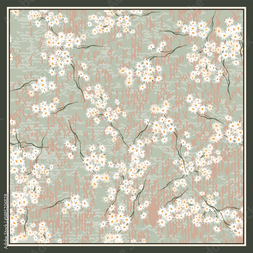 digital silk scarf design with seamless textile texture pattern