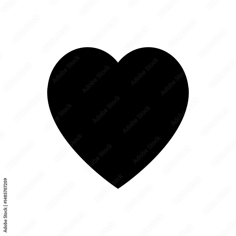 Illustration of a solid black heart shape with smooth curves and a pointed bottom on a white background design Illustration of a solid black heart shape with smooth curves and a pointed bottom on a white background design