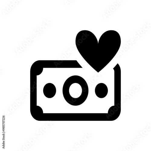 Illustration of a money bill with rounded corners and a heart shape placed on top of the bill design