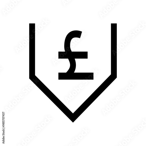 Black outline of a downward pointing arrow shape containing a pound symbol in the center of the frame
