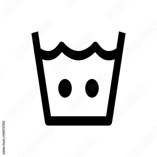 Illustration of a laundry symbol depicting a wash basin with two dots indicating a delicate wash cycle