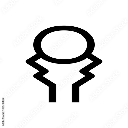 Stylized depiction of a figure with a circular head and angular body on a white background design element