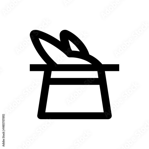 Silhouette of a magic hat with rabbit ears sticking out of it in a simple black and white illustration