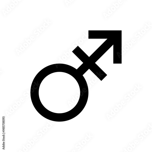 A black mars symbol representing male gender with a circle and arrow on a white background plain view