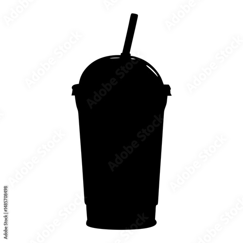 Black silhouette of iced coffee cup with straw vector illustration for cafe and drink designs