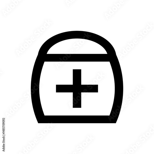 Illustration of a black medical bag with a plus sign in the center on a white background in simple style