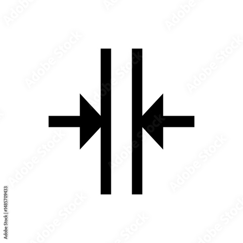 Two vertical bars with arrows pointing inward towards the space between them in a simple black design