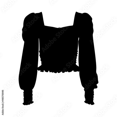 Shop black long sleeve blouse with square neck and ruffle hem trendy fashion apparel online now