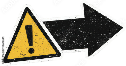 A caution sign with an arrow, used in safety signage and hazard alerts for directional guidance.
