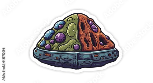 Alien Pizza Slice Sticker Isolated Vector