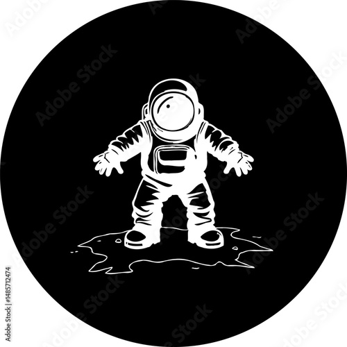 Whimsical Astronaut Illustration in a Circular Black Space Background