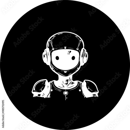 Futuristic Cyberpunk Character Illustration against Dark Circular Backdrop