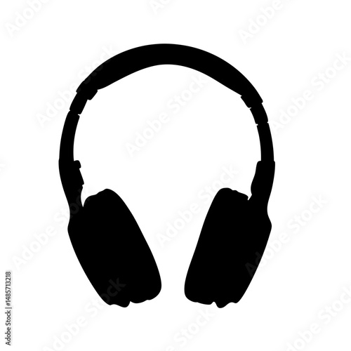 Isolated black silhouette of wireless headphones for music listening and audio enjoyment device