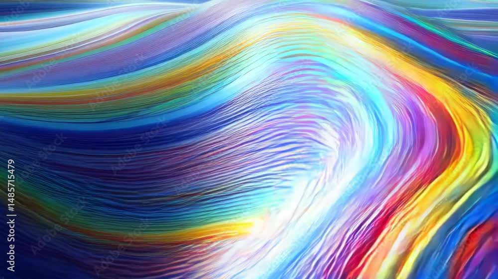 Abstract digital rendering of colorful flowing lines with curved wavy patterns and vibrant iridescent colors creating a fluid texture Abstract digital rendering of colorful flowing lines with curved wavy patterns and vibrant iridescent colors creating a fluid texture