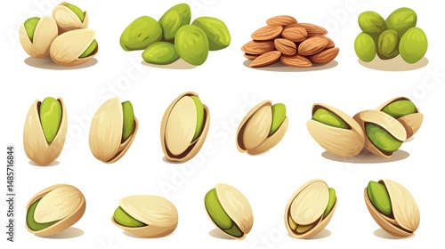 Detailed Flat Vector Illustration of Pistachio Nut for Culinary Designs and Clipart Applications