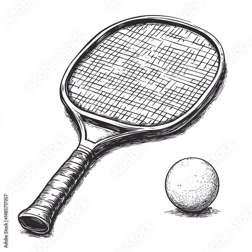 Hand Drawn Sketch of Racquet and Ball for Ping Pong Game Illustration