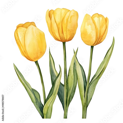 Bright Yellow Tulips on Clean White Background for Spring Floral Design Projects