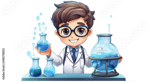 Professional Young Scientist with Lab Equipment Cartoon Vector Illustration