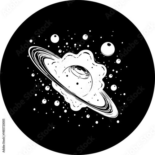 Cosmic Entity: An abstract monochrome illustration of an ethereal celestial body