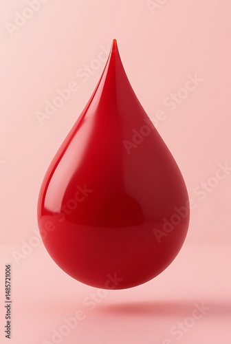 Shiny red blood drop against pink background representing health and medical concepts