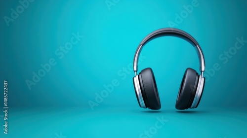Black over-ear headphones on a vibrant blue background for music lovers