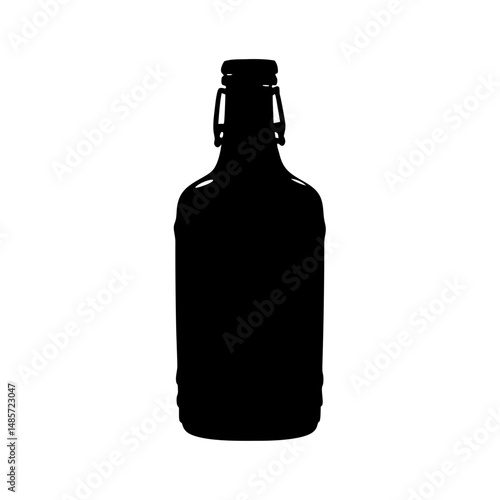 Stock illustration of black silhouette of vintage bottle with swing top for beer or soda drink