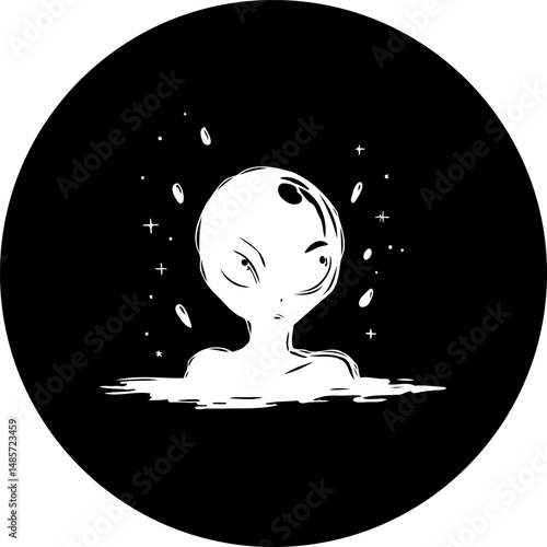 Enigmatic alien silhouette floating in celestial sphere abstract illustration