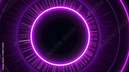 A glowing purple energy ring in black background, symbolizing futuristic portal, power concept or digital space visuals for science fiction themes