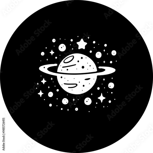 Celestial orb amid cosmic dust and starlight on stark black background