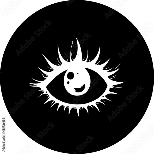 Mystical eye symbol in stark monochrome, evoking curiosity and enigma
