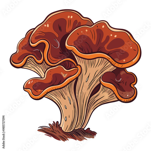 Close-up photograph of a single brown wood ear fungus exhibiting a translucent, gelatinous texture, showcasing its intricate, ear-like shape and subtle surface details.