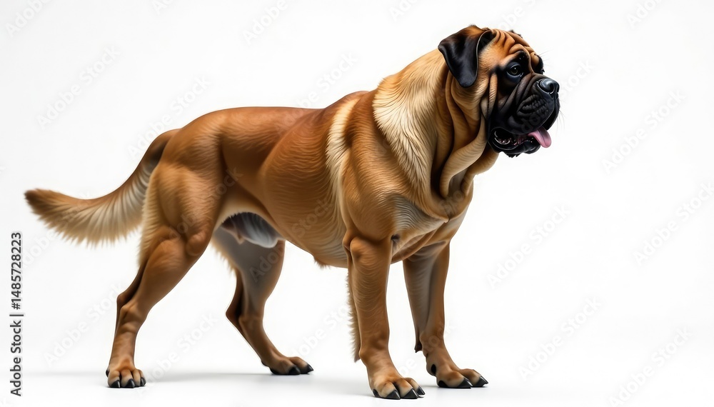 Obraz premium Majestic Mastiff, powerful stance, white background, brown, background, animal