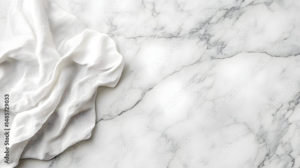 Obraz premium Elegance in Texture: A flowing fabric gently drapes upon a meticulously veined marble surface, the play of light and shadow highlighting the exquisite textures and intricate details of both materials.