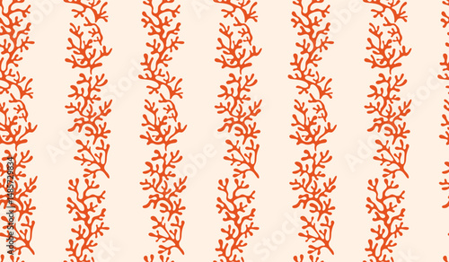 Coral seamless pattern background in vintage style in blue colors. Matisse-inspired modern abstract organic algae background. Vector design for textile, wrapping paper, greeting cards.
