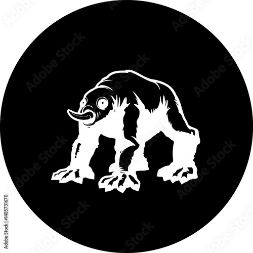 Stylized creature illustration evoking mythology in monochrome graphic artwork