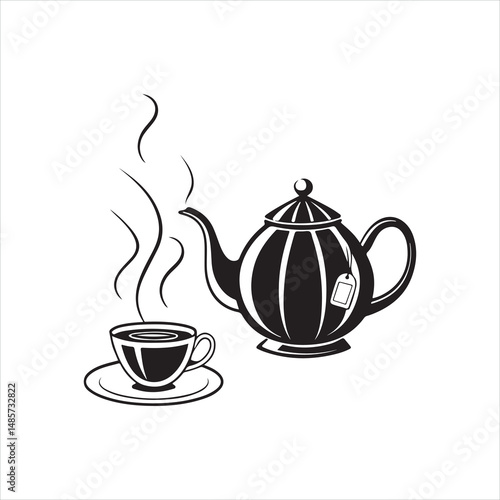 Silhouette of a Teapot and Cup with Tea Bag