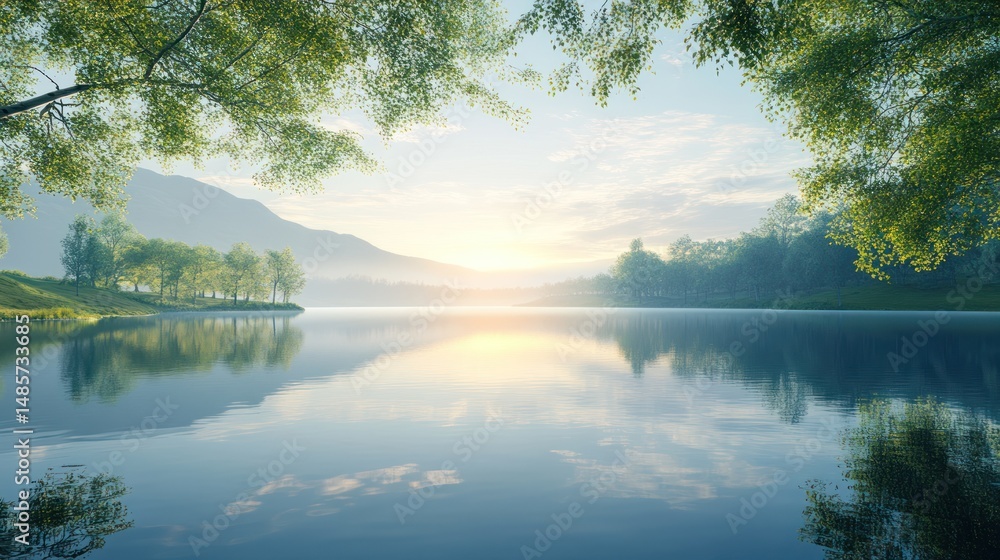 Obraz premium Serene Sunrise Lake Landscape