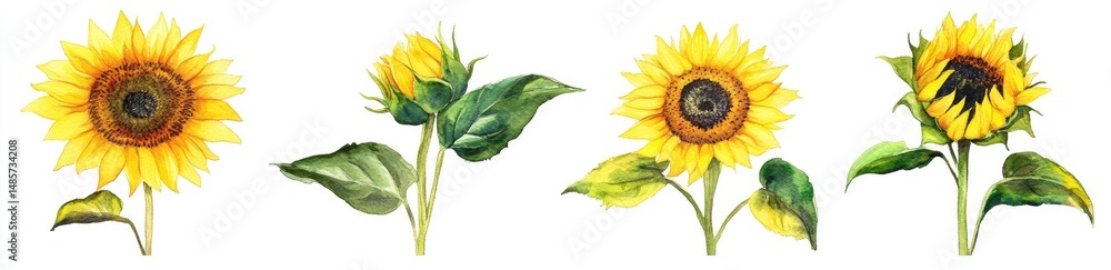 Fototapeta premium Four Vibrant Sunflowers in Bloom