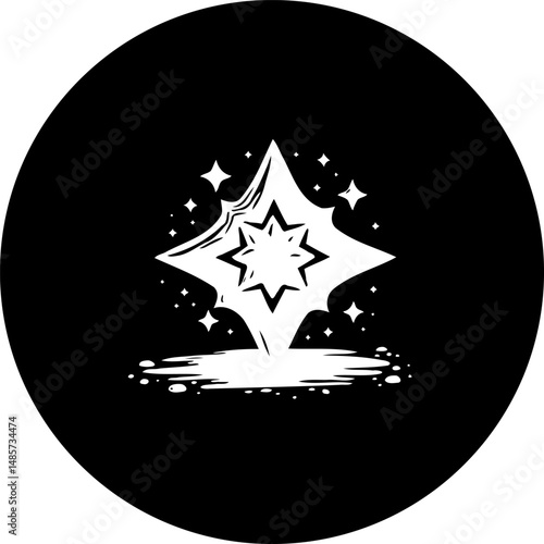 Abstract Burst of Light and Sparkle Symbol in a Circular Frame Design