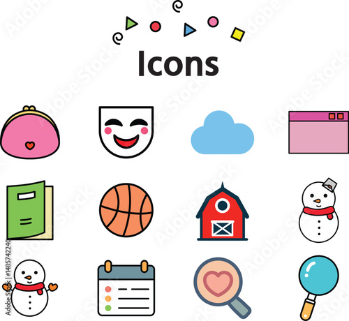 Colorful Flat Style Icon Set Illustration with Mixed Objects