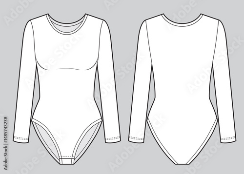 Long sleeve bodysuit technical fashion illustration