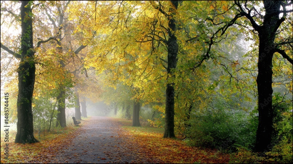 Naklejka premium Autumn Pathway Through a Golden Forest